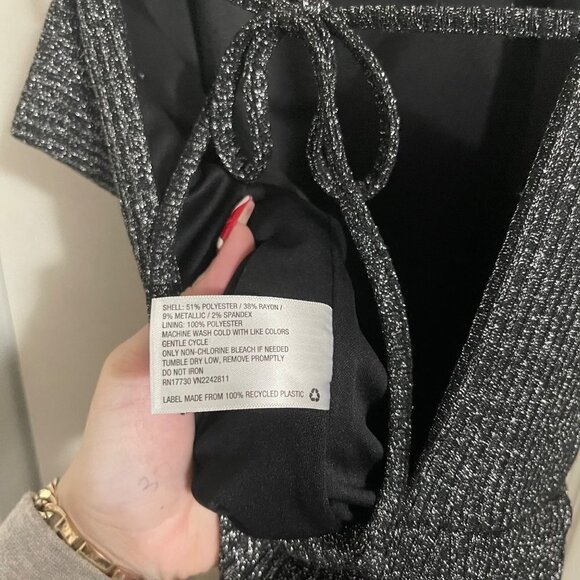 Wild Fable Womens Black Silver Metallic Square Neck Tie Cropped Jumpsuit Small - Picture 8 of 9